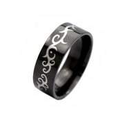 Stainless Steel 8mm Black Band Barbed Wire Pattern Ring