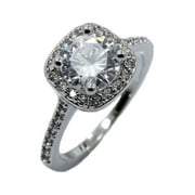 Metals Jewelry Women's 18K White Gold Plated Wedding Band Square Cubic Zirconia Ring Size 8