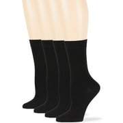Womens Cotton Dress Business Thin Socks, Black, Large 10-12, 4 Pack