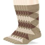 Mens Cotton Argyle Calf Socks, Khaki, Large 10-13, 6 Pack