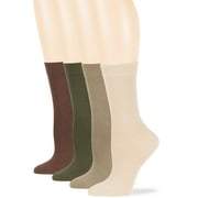 Womens Cotton Solid Assorted Socks, Brown, Olive, Khaki, Beige, Large, 4 Pack