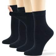Womens Bamboo Diabetic Ankle Socks Seamless Solid Extra Wide Loose Fit 4 Pack Large 10-12 Dark Navy