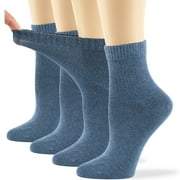 Womens Bamboo Diabetic Ankle Socks Seamless Solid Extra Wide Loose Fit 4 Pack Large 10-12 Denim Blue