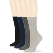 Womens Cotton Solid Assorted Socks, Black, Navy, Dark Grey, Grey, Large ,4 Pack