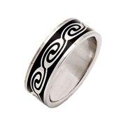316L Surgical Grade Stainless Steel Ring Black Swirl Design 8mm Wide Sizes 7 - 13