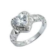Metals Jewelry Men's / Women's 18k White Gold Plated Heart CZ Wedding Band Ring Size