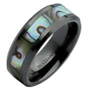 MJ Metals Jewelry Abalone Shell Inlay Black Ceramic Wedding Band Ring MJ Metals Jewelry 8mm Size 11.5