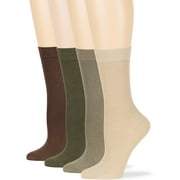 Womens Bamboo Solid Assorted Socks, Brown, Olive Green, Khaki, Light Beige, Large 10-12, 4 Pack