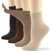 Womens Bamboo Diabetic Ankle Socks Non-Binding Seamless Medium 4 Pairs 9-11 Light Beige, Beige, Brown, Dark Brown