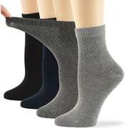 Womens Bamboo Diabetic Ankle Socks Extra Wide Seamless Medium 4 Pairs 9-11 Black, Dark Navy, Dark Grey, Grey