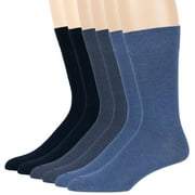 Mens Cotton Assorted Socks, Dark Navy, Light Navy, Denim Blue, X-Large 13-15, 6 pack
