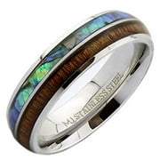 Metals Jewelry Men's/Women's Stainless Steel Comfort Fit Wedding Band 6mm Real Koa Wood on Each Side of an Abalone Inlay Ring Size 9.5