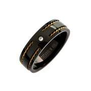 7mm Black Titanium Wedding Band With 2 Cable Embedded In Grooves 2mm CZ. Ring