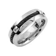 Metals Jewelry Men's / Women's 7mm Titanium Ring with Black Stainless Steel Cable and Comfort Fit 6.5